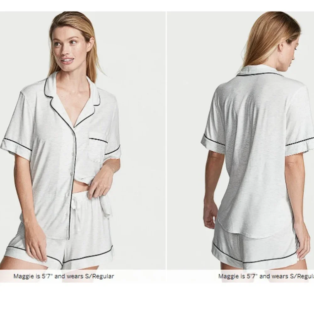 XL VS Modal Short Pajama Set Snow Heathered Pink Piping NWT